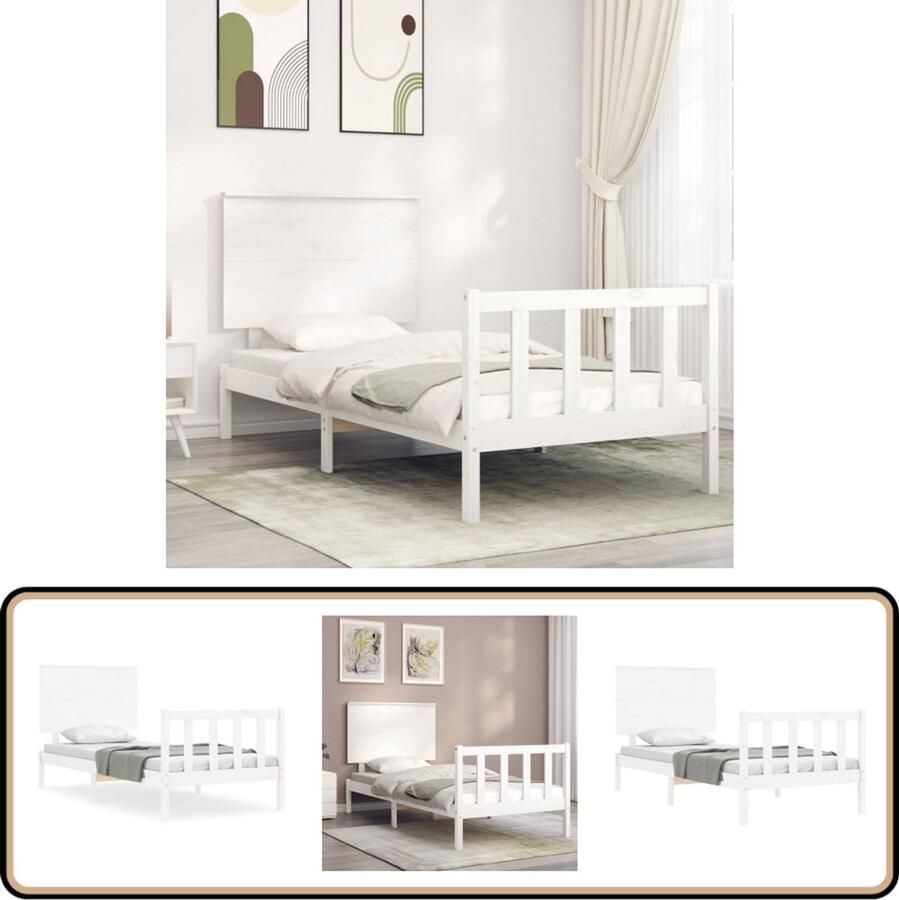 VidaXL Bedframe Grenenhout Wit 90x200 cm Massief Hout Bed Frame Wit Bed Frame Enkel Bed Grenenhout Bed Slaapkamer Meubels