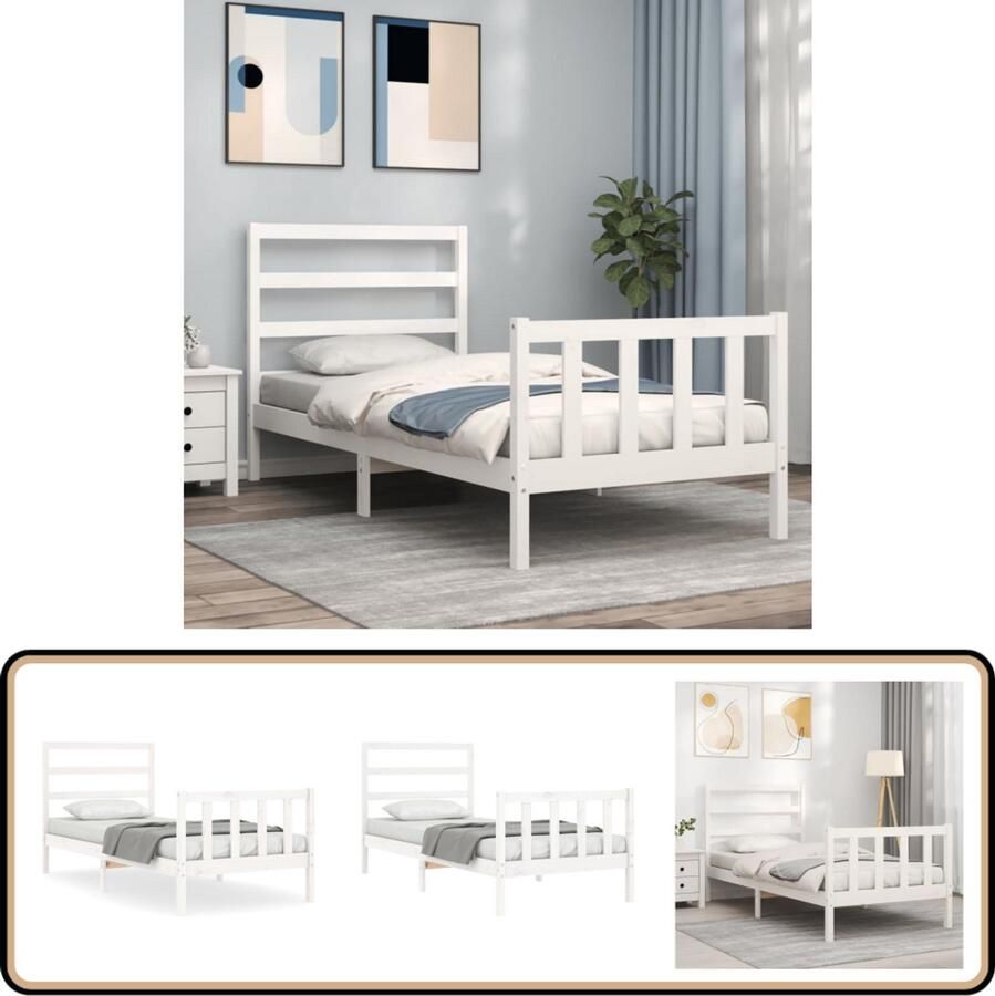 VidaXL Bedframe Grenenhout Wit 90x200 cm Massief Hout Bed Grenenhout Bed Witte Bed Frame Een Persoons Bed Boxspring Bed