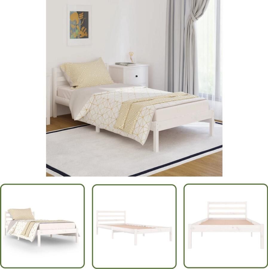 VidaXL Bedframe Grenenhout Wit 90x200 cm Modern Bed Frame Houten Bed Grenenhouten Bed Wit Bed King Size Bed Tweepersoonsbed Bed Frame Kopen