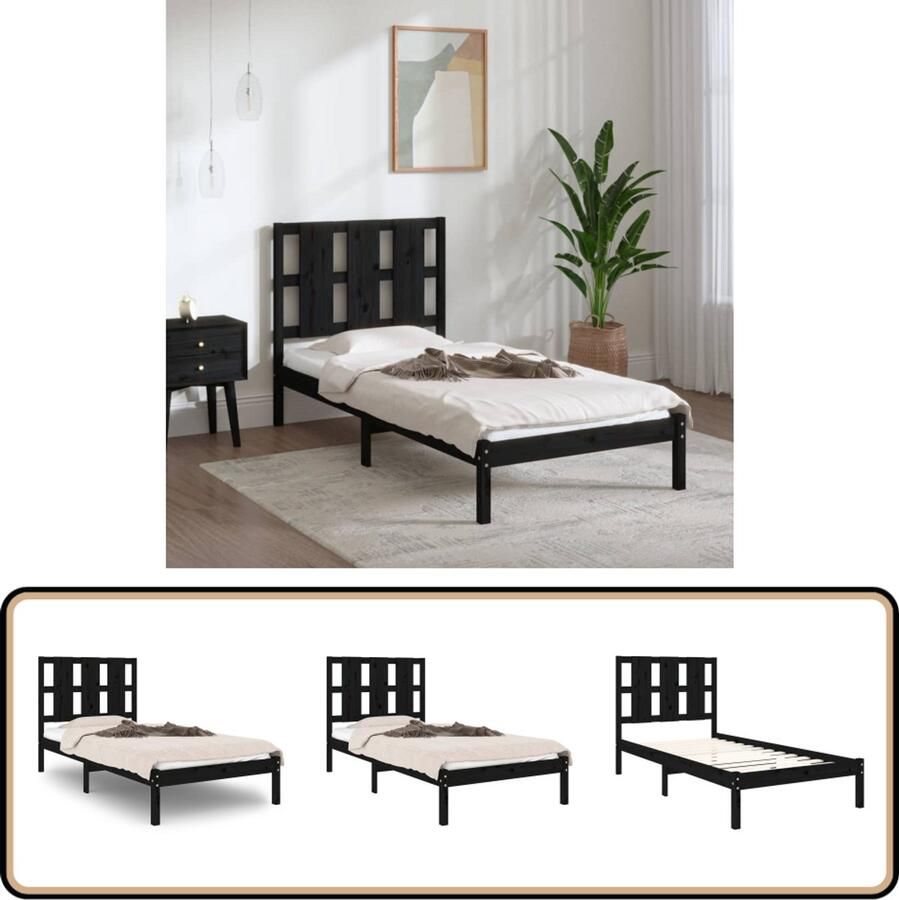 VidaXL Bedframe Grenenhout Zwart 100x200 cm Houten Bed Frame Grenenhout Bedframe Tweepersoons Bed Zwarte Bedframe Modern Bedframe