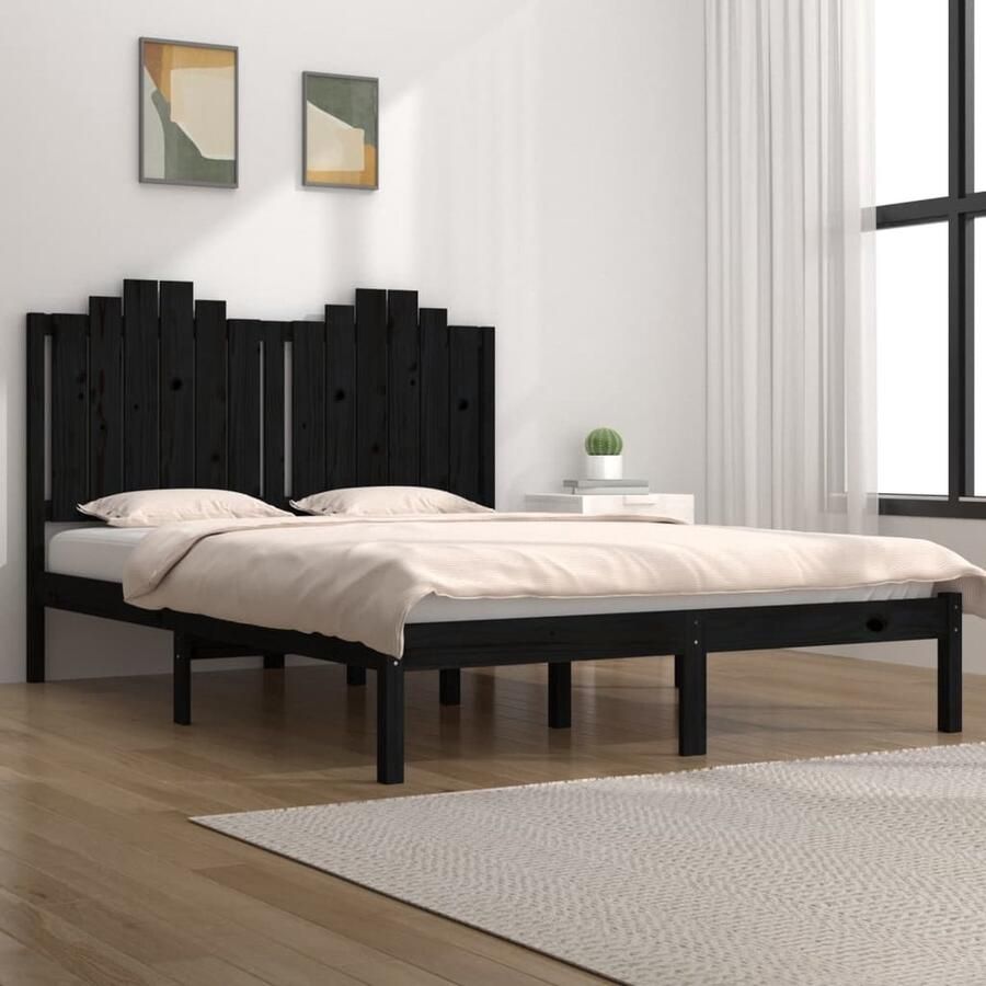 VidaXL Bedframe Grenenhout Zwart 200x200 cm Houten Bed Frame Massief Grenenhout Bed Frame Zwart King Size Bed Frame Boxspring Frame Tweepersoons Bed Frame - Foto 2