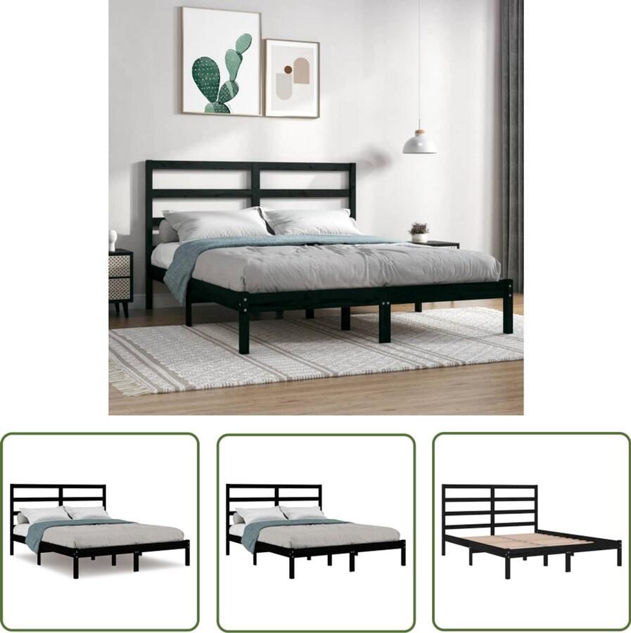 VidaXL Bedframe Grenenhout Zwart 140x200 cm Houten Bed Frame Tweepersoons Bed Zwarte Bedbank Massief Hout Bed Modern Bed Frame Kopen