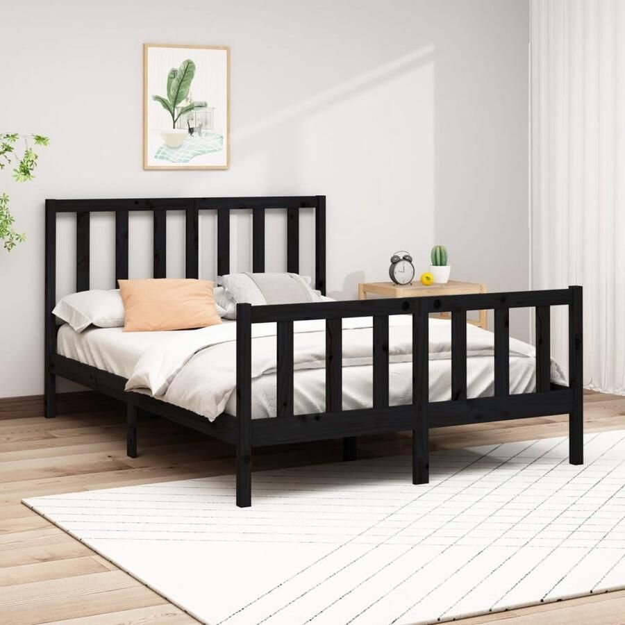 VidaXL Bedframe Grenenhout Zwart 150x200 cm Houten Bedframe King Size Bed Massief Grenenhout Bed Zwarte Bedpost Tweepersoons Bed Modern Bed Comfortabele Hoofdbord - Foto 2