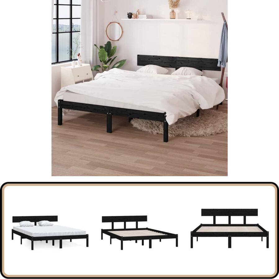 VidaXL Bedframe 140x200 cm Massief Grenenhout Zwart Massief Hout Bed Frame Houten Bed Tweepersoons Bed 140x200 Black Bed Frame Modern Bed Frame Slaapcomfort