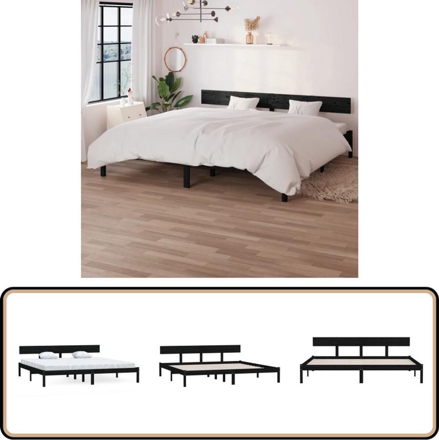 VidaXL Bedframe Grenenhout Zwart 180x200 cm Massief Hout Bed Frame Grenenhout Bed Frame Zwart Bed Frame King Size Bed Frame Tweepersoons Bed Frame Bed Frame Met Hoofdeinde