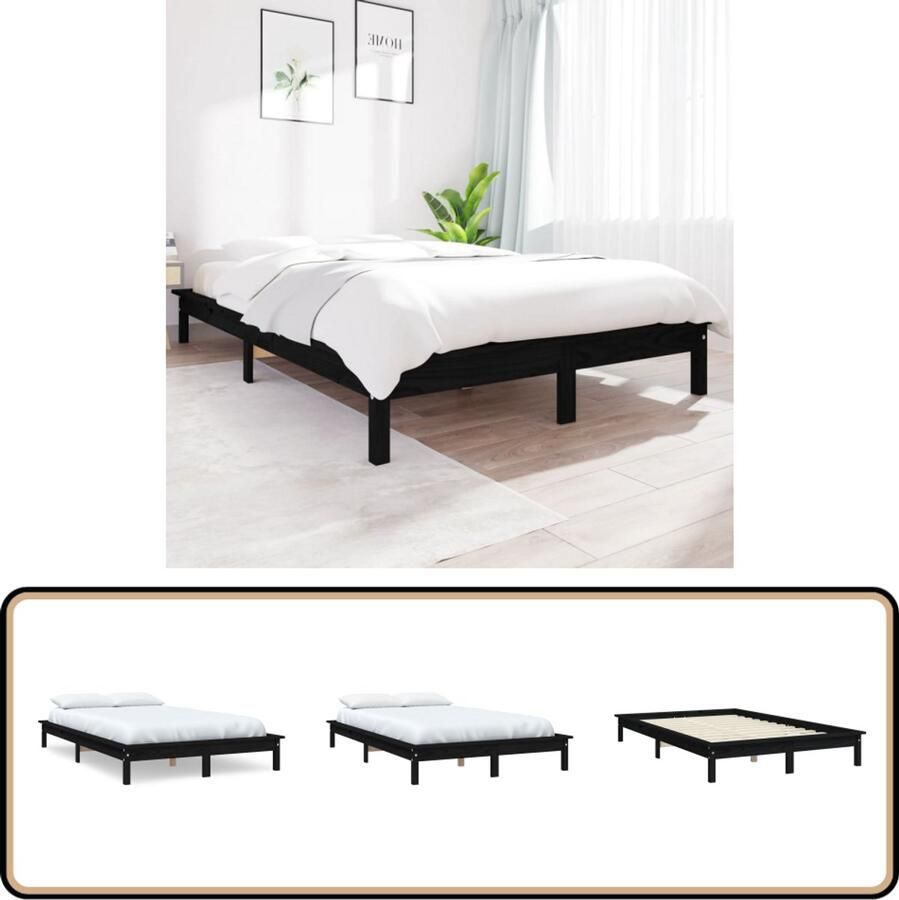 VidaXL Bedframe Grenenhout Zwart 180x200 cm Massief Hout Bed Grenenhout Bed Zwart Bed King Size Bed Slaapcomfort Luxe Bed Minimalistisch Bed Modern Bed Bedroom Furniture