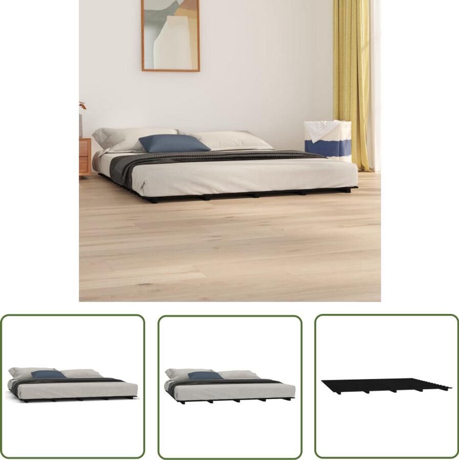 The Living Store Massief Grenenhouten Bedframe Dubbel 160 x 200 cm Massief Hout Bed Dubbel Bed Zwarte Bed Grenenhout Bed Tweepersoons Bed