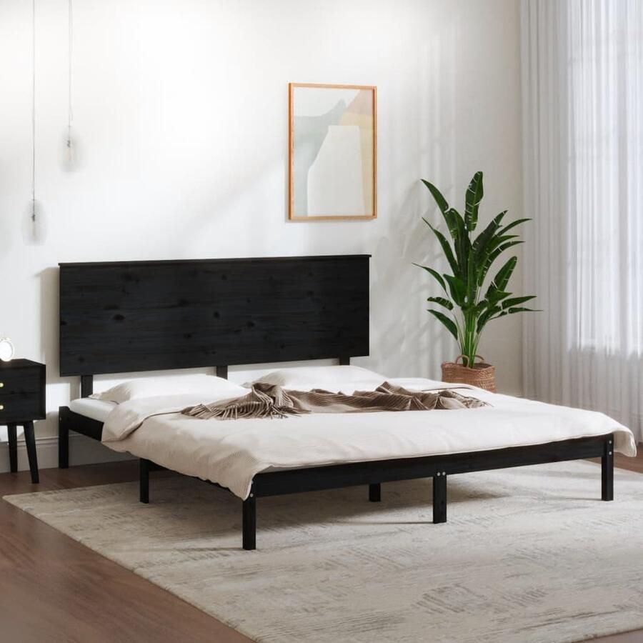 VidaXL Bedframe Grenenhout Zwart 200x200 cm Massief Hout Bed Zwezerig Bed Houten Bedframe Boxspring Bed King Size Bed Groot Bed Stapelbare Bedden Kinderbed - Foto 2