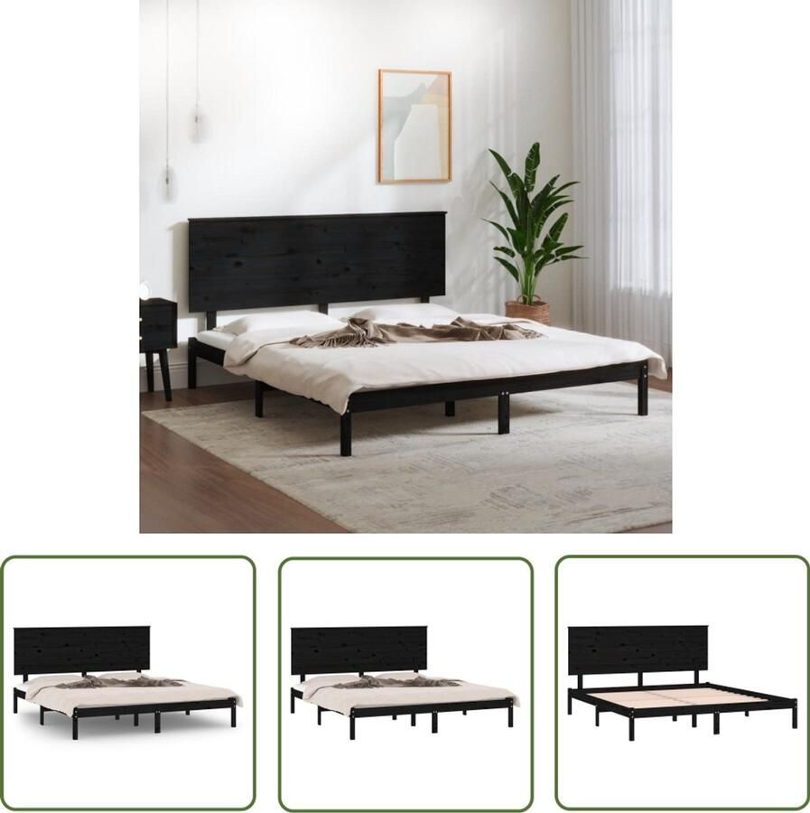 VidaXL Bedframe Grenenhout Zwart 200x200 cm Massief Hout Bed Zwezerig Bed Houten Bedframe Boxspring Bed King Size Bed Groot Bed Stapelbare Bedden Kinderbed