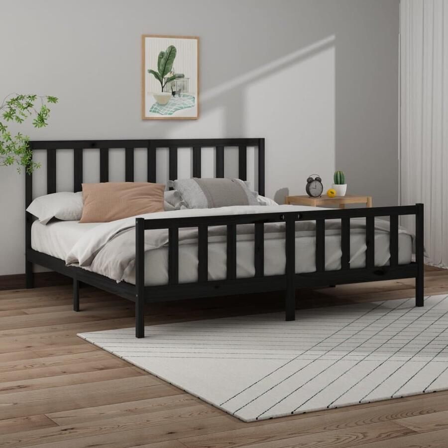 VidaXL Bedframe Grenenhout Zwart 200x200 cm Modern Bedframe Houten Bed Zwarte Bedframe Tweepersoons Bed Grenenhouten Bed Design Bed Comfortabele Bedhead - Foto 2