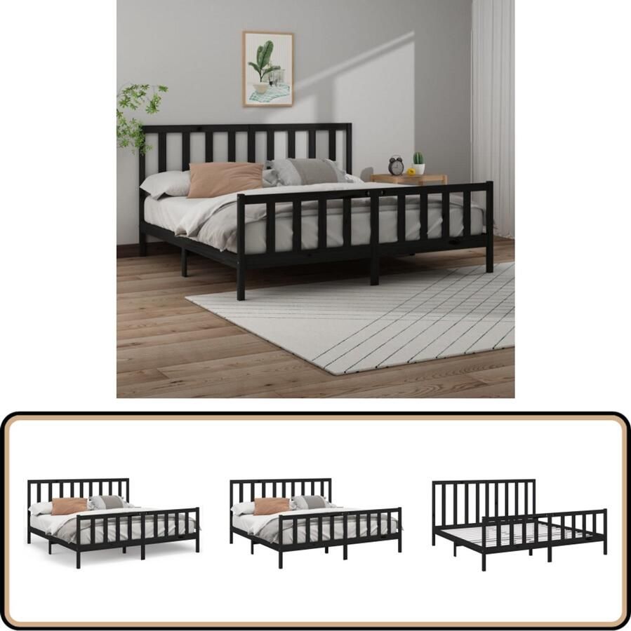 VidaXL Bedframe Grenenhout Zwart 200x200 cm Modern Bedframe Houten Bed Zwarte Bedframe Tweepersoons Bed Grenenhouten Bed Design Bed Comfortabele Bedhead