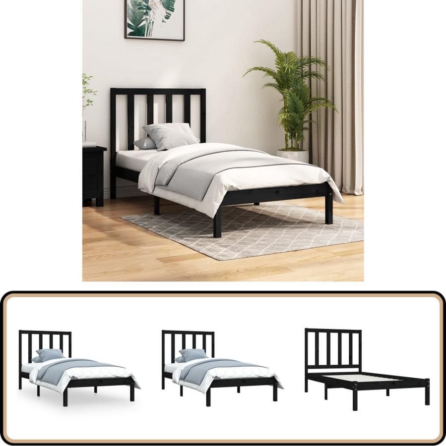 VidaXL Bedframe Grenenhout Zwart 75x190 cm Houten Bedframe Grenenhout Enkel Bed Klein Tweepersoonsbed Zwart Bedframe Stapelbare Bedden