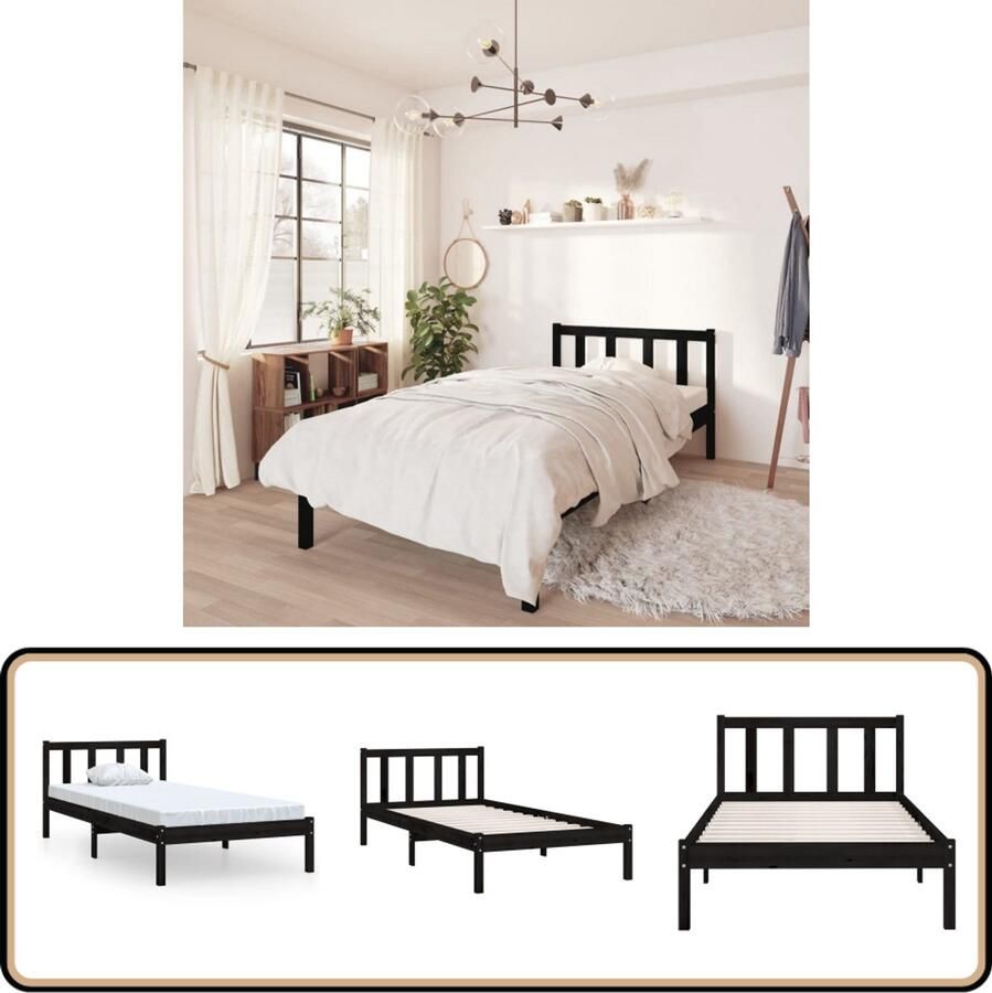 The Living Store Bedframe Grenenhout 195.5 x 80.5 x 69.5 cm Zwart Voor Matras 75x190 cm Montage vereist Modern Bed Frame Houten Bedframe Grenenhout Bedframe Zwart Bedframe Enkel Bed