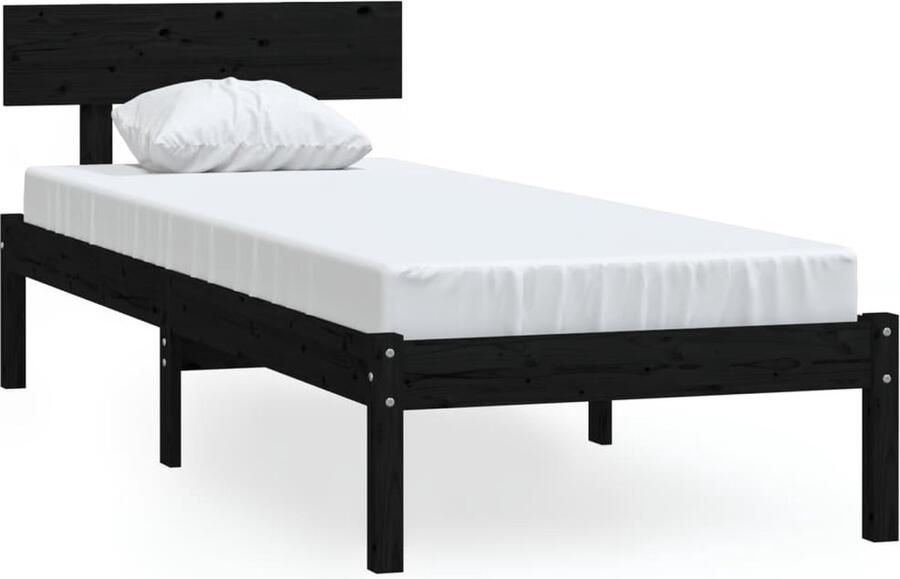 VidaXL Bedframe Grenenhout Zwart 90x200 cm Massief Hout Bed Frame Grenenhout Bed Frame Zwarte Bed Frame Eenpersoons Bed Frame 90x200 Cm Bed Frame - Foto 2