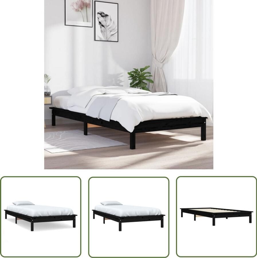 VidaXL Bedframe Grenenhout Zwart 90x200 cm Klassieke Bedden Houten Bedframes Grenenhouten Bed Zwart Bed Tweepersoons Bed 90x200 Budget Bed