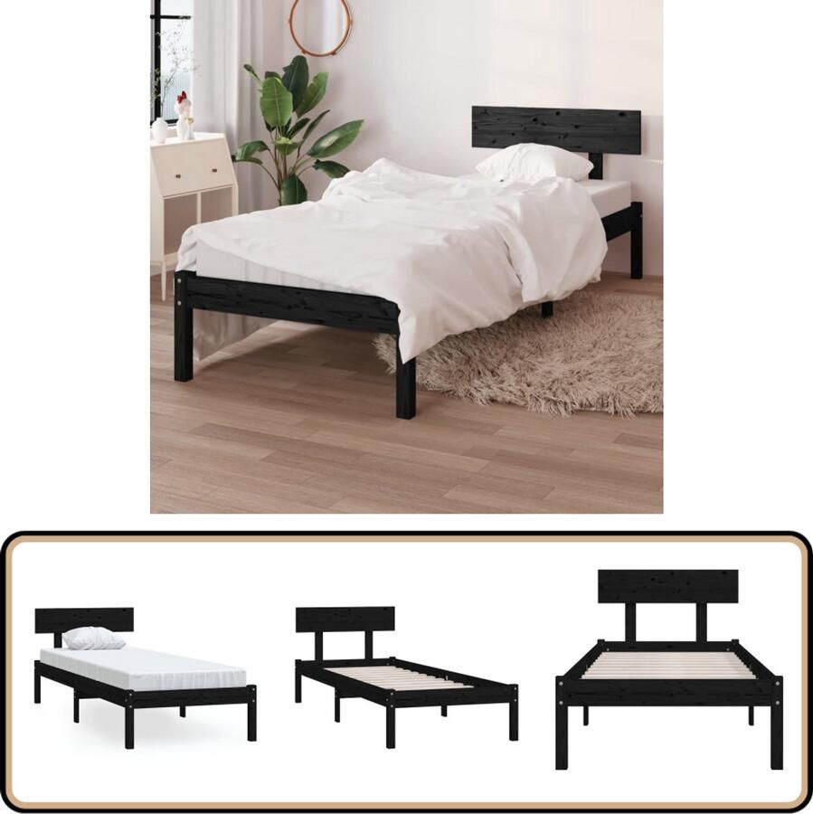 VidaXL Bedframe Grenenhout Zwart 90x200 cm Massief Hout Bed Frame Grenenhout Bed Frame Zwarte Bed Frame Eenpersoons Bed Frame 90x200 Cm Bed Frame