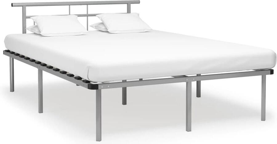 VidaXL Bedframe Grijs 160x200 cm Metaal Metalen Bedframe Tweepersoonsbed Grijze Bedbank Slaapkamer Meubilair Boxspring Frame Hoofdbord Bedstede Design Bed Modern Bed - Foto 2