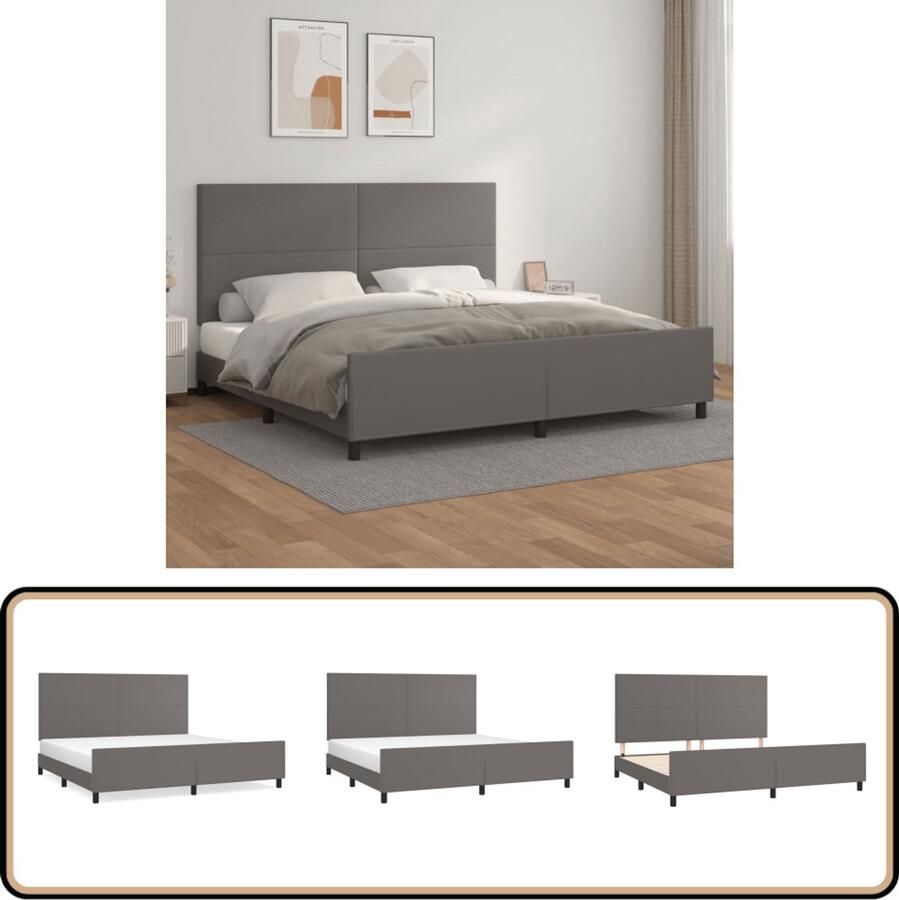 VidaXL Bedframe Grijs 200x200 cm Bed Frame Slaapcomfort Hoofdeinde Kunstleder Grijs Tweepersoonsbed
