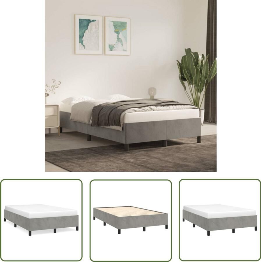 VidaXL Bedframe zonder matras 120x190 cm fluweel lichtgrijs Fluweel Bedframe Grijs Tweepersoons Bedframe King Size Bedframe Hoofdbord Bedframe