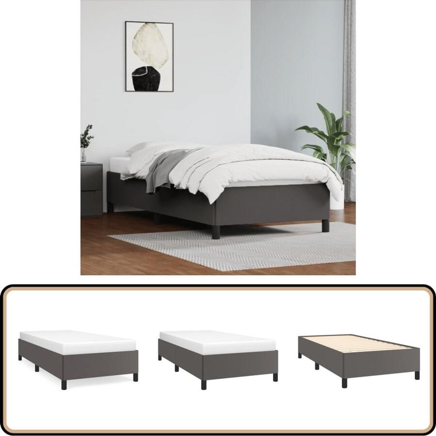 VidaXL -Bedframe-kunstleer-grijs-90x190-cm