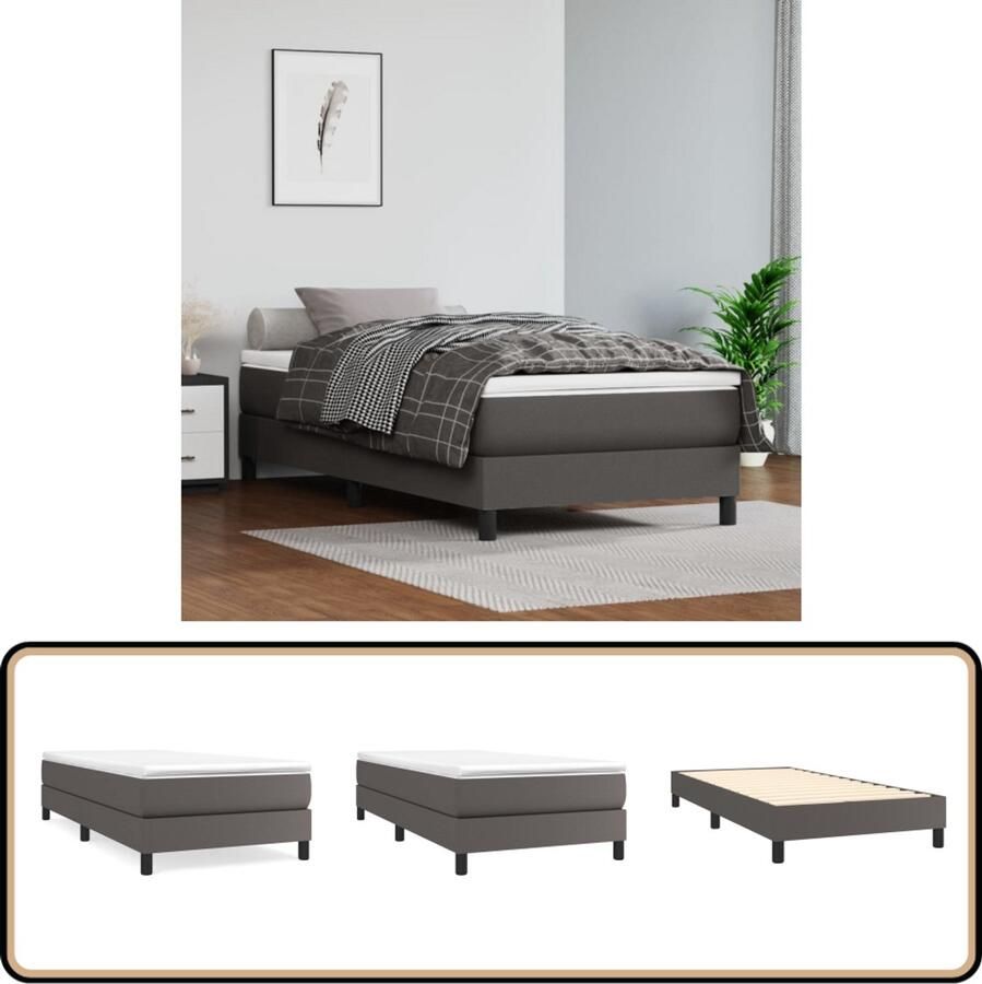 VidaXL Bedframe Grijs Kunstleer 90x190 cm Boxspring Frame Slaapcomfort Kunstleder Bed Grijze Bedbank Tweepersoons Bed Bedframe