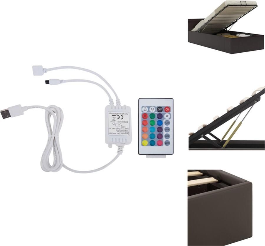 VidaXL Bedframe Bedframes Bed Bedden Bedframe met opslag hydraulisch LED kunstleer grijs 90x200 cm - Foto 3