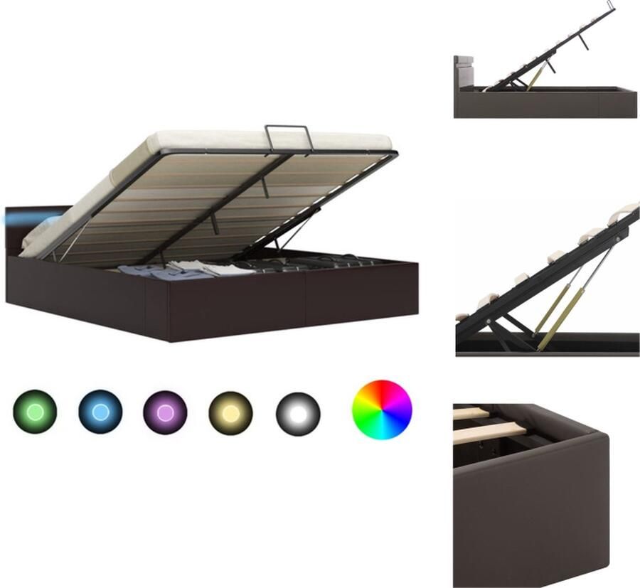 VidaXL Bedframe Grijs Kunstleren bekleding Hydraulisch 212 x 187 x 73 cm Opbergvak LED-strip 180 x 200 cm matras Bed - Foto 2