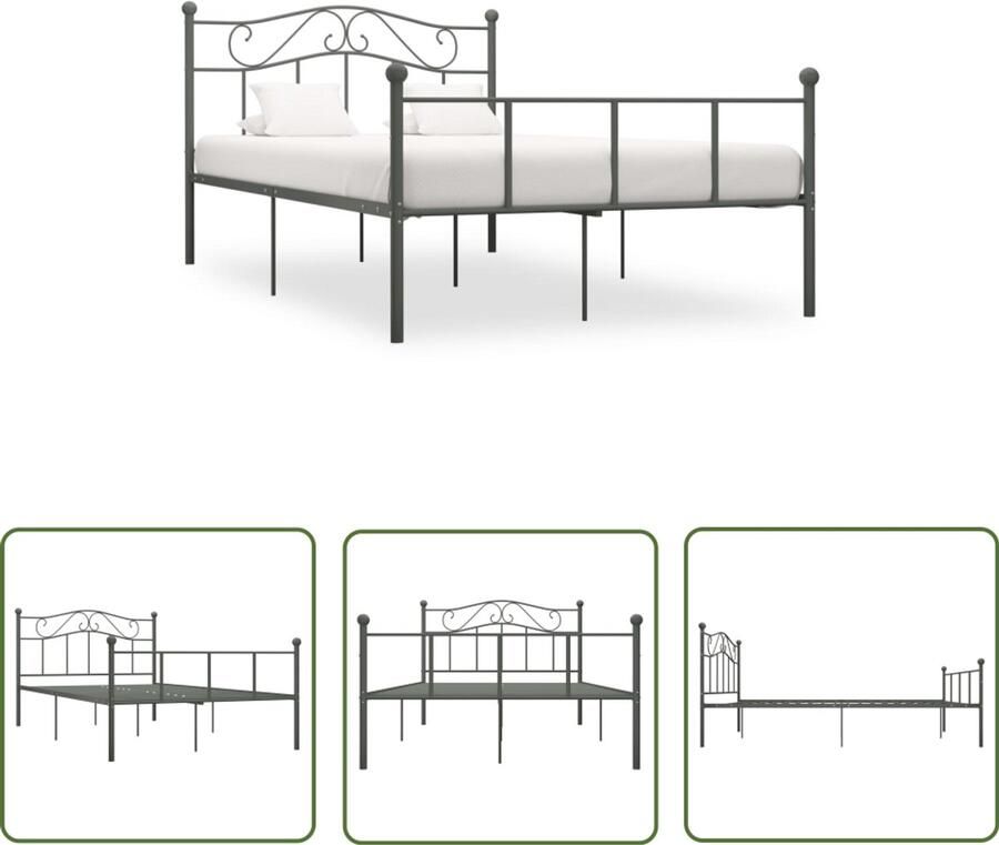 VidaXL Bedframe Grijs Metaal 160x200 cm Metalen Bed Frame Tweepersoons Bed Grijs Bed Frame Kopen Boxspring Bed Hoofdbord