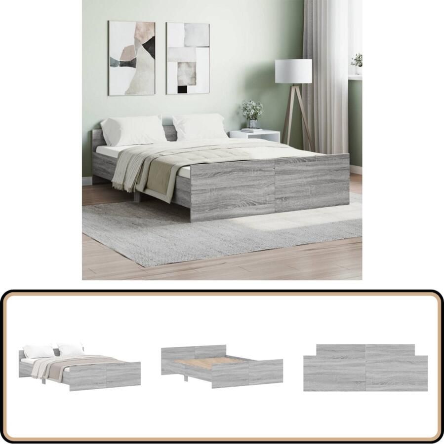 VidaXL Bedframe Grijs Sonoma 135x190 cm Slaapcomfort Houten Bed Frame Grijs Bed Tweepersoons Bed Boxspring Bed