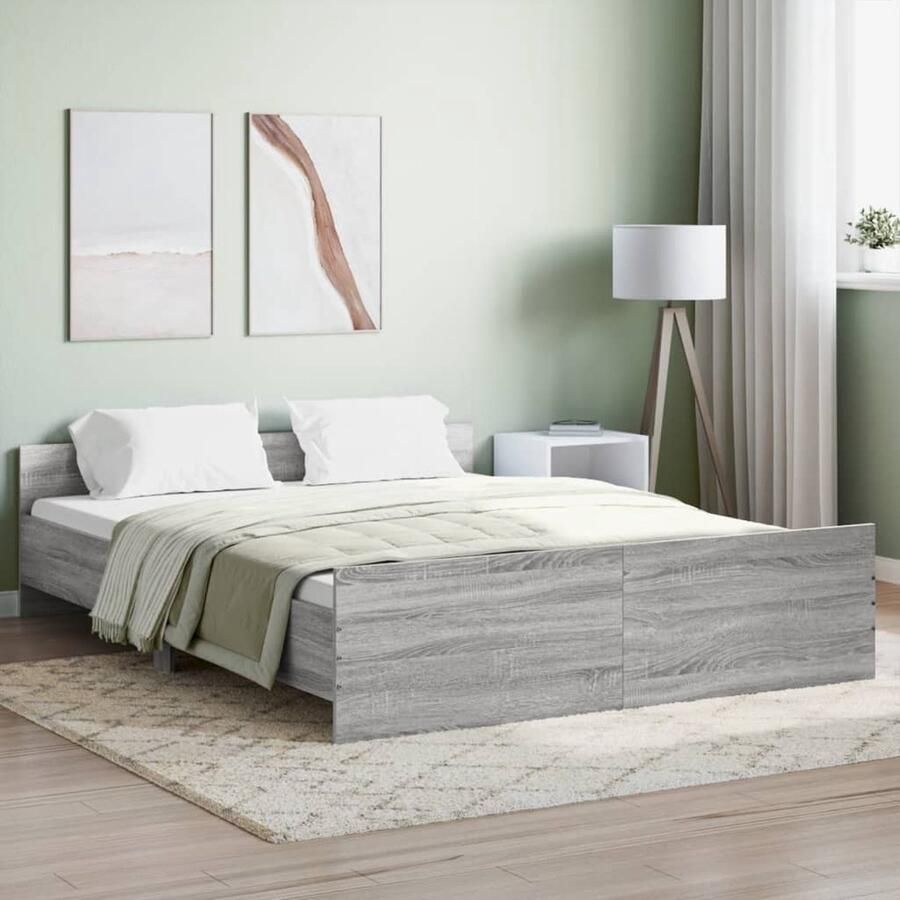 VidaXL Bedframe Grijs Sonoma 150x200 cm Bed Frame Tweepersoons Bed Houten Bed Grijze Bed Sonoma Eiken Bed Stevig Bed Functionele Bed Comfortabel Bed - Foto 2