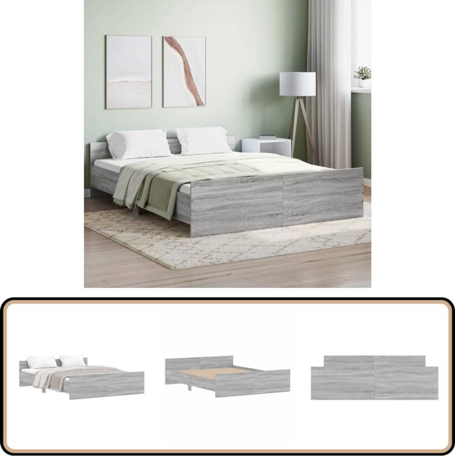 VidaXL Bedframe Grijs Sonoma 150x200 cm Bed Frame Tweepersoons Bed Houten Bed Grijze Bed Sonoma Eiken Bed Stevig Bed Functionele Bed Comfortabel Bed