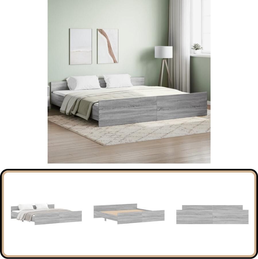 VidaXL Bedframe Grijs Sonoma 200x200 cm Slaapcomfort Houten Bed Frame Tweepersoons Bed Grijs Bed Sonoma Eiken Bedsteun Boxspring