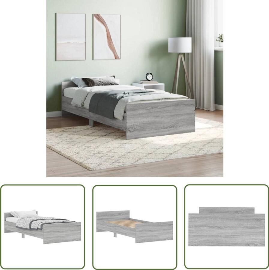 VidaXL Bedframe Grijs Sonoma Eiken 100x200 cm Bed Frame Houten Bed Sonoma Eiken Tweepersoonsbed Slaapcomfort Design Bed Modern Bed