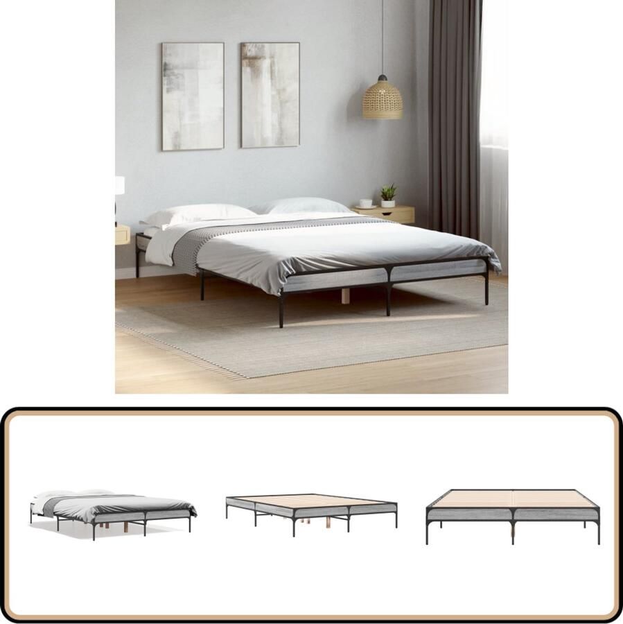 VidaXL Bedframe Grijs Sonoma Eiken 120x200 cm Bed Frame Houten Bed Tweepersoons Bed Bedbodems Grijze Bed