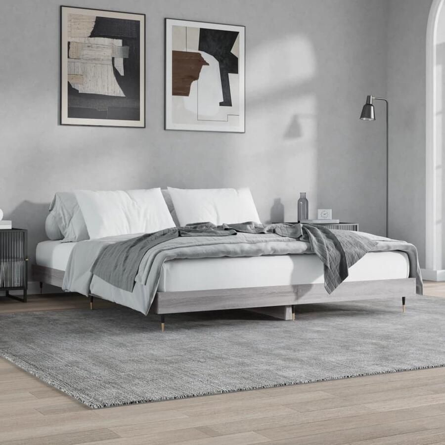 VidaXL Bedframe Grijs Sonoma Eiken 120x200 cm Bed Frame Houten Bed Tweepersoonsbed Boxspring Bedbank Slaapkamer Meubilair Design Bed Modern Bed Minimalistisch Bed - Foto 2