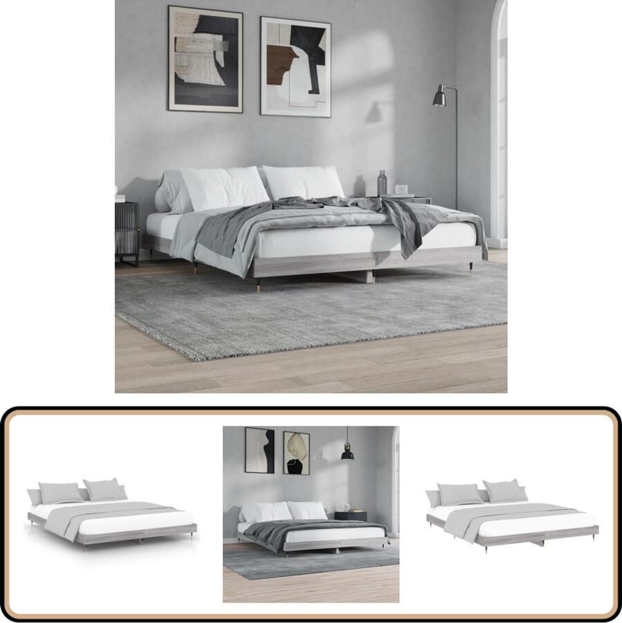 VidaXL Bedframe Grijs Sonoma Eiken 120x200 cm Bed Frame Houten Bed Tweepersoonsbed Boxspring Bedbank Slaapkamer Meubilair Design Bed Modern Bed Minimalistisch Bed