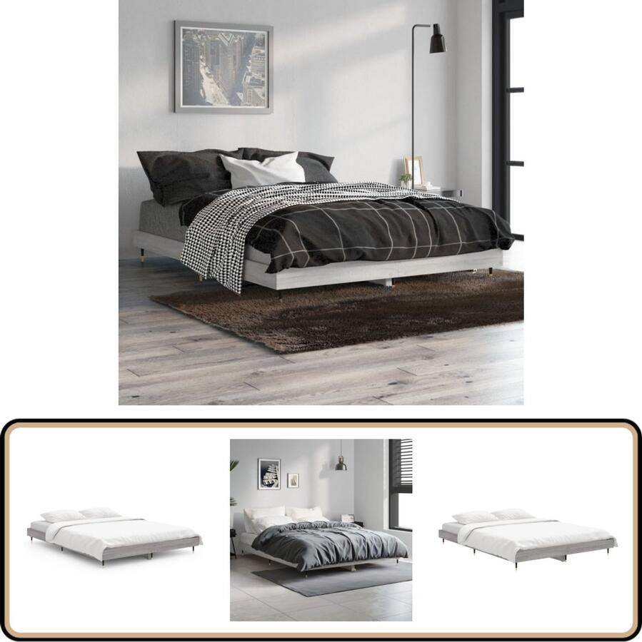 VidaXL Bedframe Grijs Sonoma Eiken 135x190 cm Bed Frame Houten Bed Tweepersoons Bed Slaapcomfort Design Bed