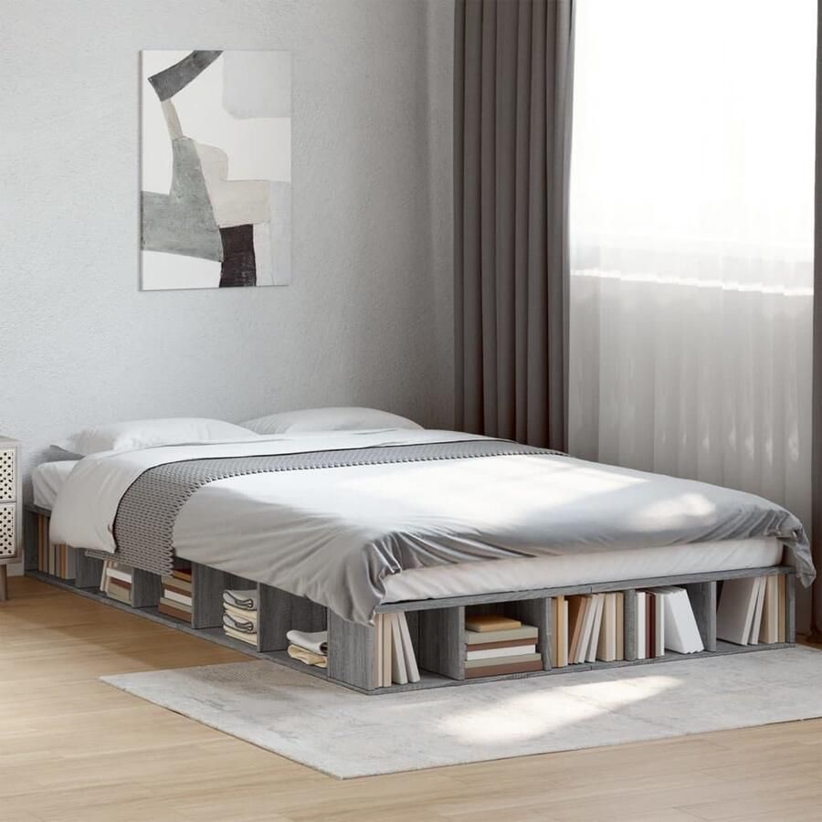 VidaXL Bedframe Grijs Sonoma Eiken 135x190 cm Slaapcomfort Houten Bed Frame Bed Frame 135x190 Boxspring Bed Design Bed Tweepersoonsbed Bedroom Furniture Betrouwbare Bedstelling - Foto 2
