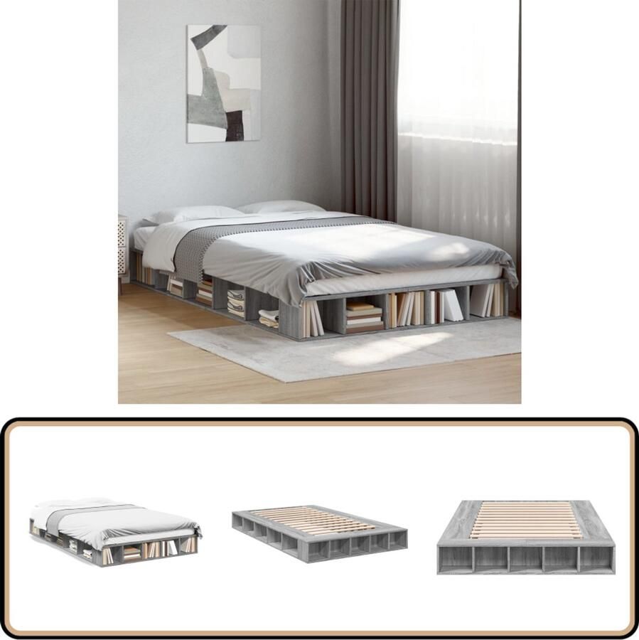 VidaXL Bedframe Grijs Sonoma Eiken 135x190 cm Slaapcomfort Houten Bed Frame Bed Frame 135x190 Boxspring Bed Design Bed Tweepersoonsbed Bedroom Furniture Betrouwbare Bedstelling