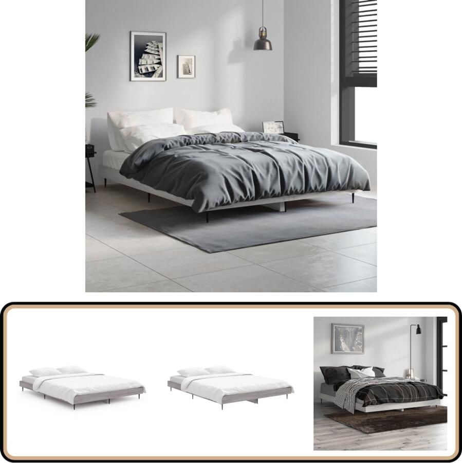 VidaXL Bedframe Grijs Sonoma Eiken 135x190 cm Slaapcomfort Houten Bed Frame Grijs Bed Frame 135x190 Tweepersoon Bed Design Bed