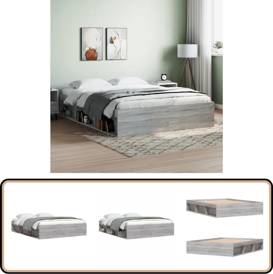 VidaXL Bedframe Grijs Sonoma Eiken 150x200 cm Modern Bed Frame Houten Bedframe Tweepersoons Bed King Size Bed Grijze Bedframe