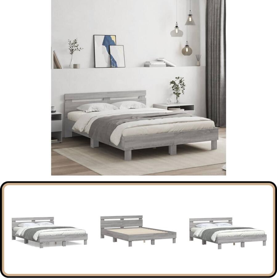 VidaXL Bedframe Grijs Sonoma Eiken 150x200 cm Slaapcomfort Houten Bed Frame Grijs Bed Boxspring Bed Tweepersoons Bed King Size Bed Met Hoofdbord Design Bed Modern Bed Comfortabel Bed Duurzaam Bed Kwaliteitsbed