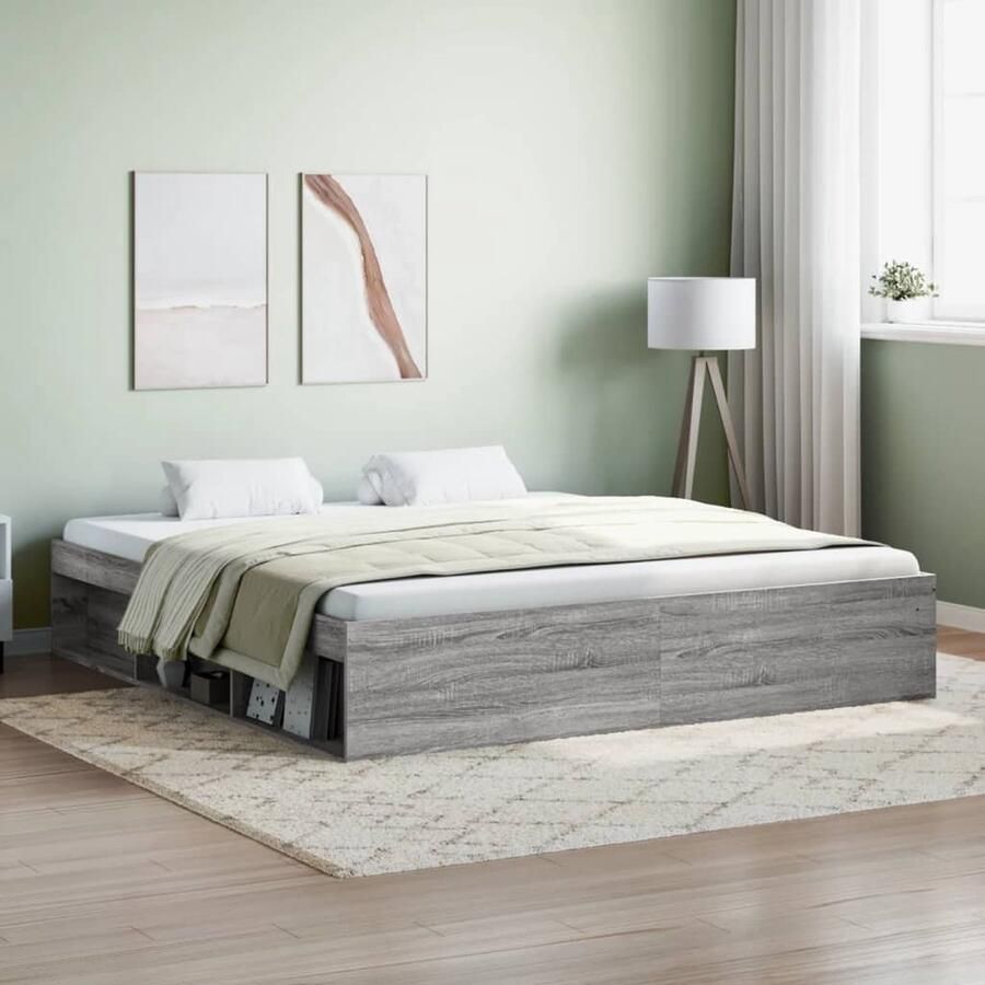 VidaXL Bedframe Grijs Sonoma Eiken 180x200 cm Modern Bed Frame Houten Bed Grijze Bed Tweepersoons Bed King Size Bed Met Opbergvak - Foto 2