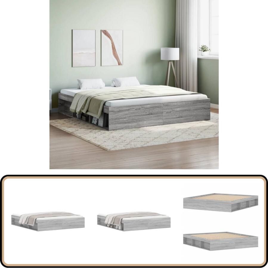 VidaXL Bedframe Grijs Sonoma Eiken 180x200 cm Modern Bed Frame Houten Bed Grijze Bed Tweepersoons Bed King Size Bed Met Opbergvak
