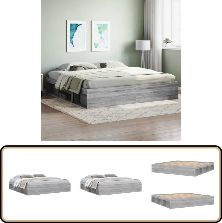VidaXL Bedframe Grijs Sonoma Eiken 200x200 cm Modern Bed Frame Houten Bedframe Tweepersoons Bed Grijze Bed Sonoma Eiken Bed