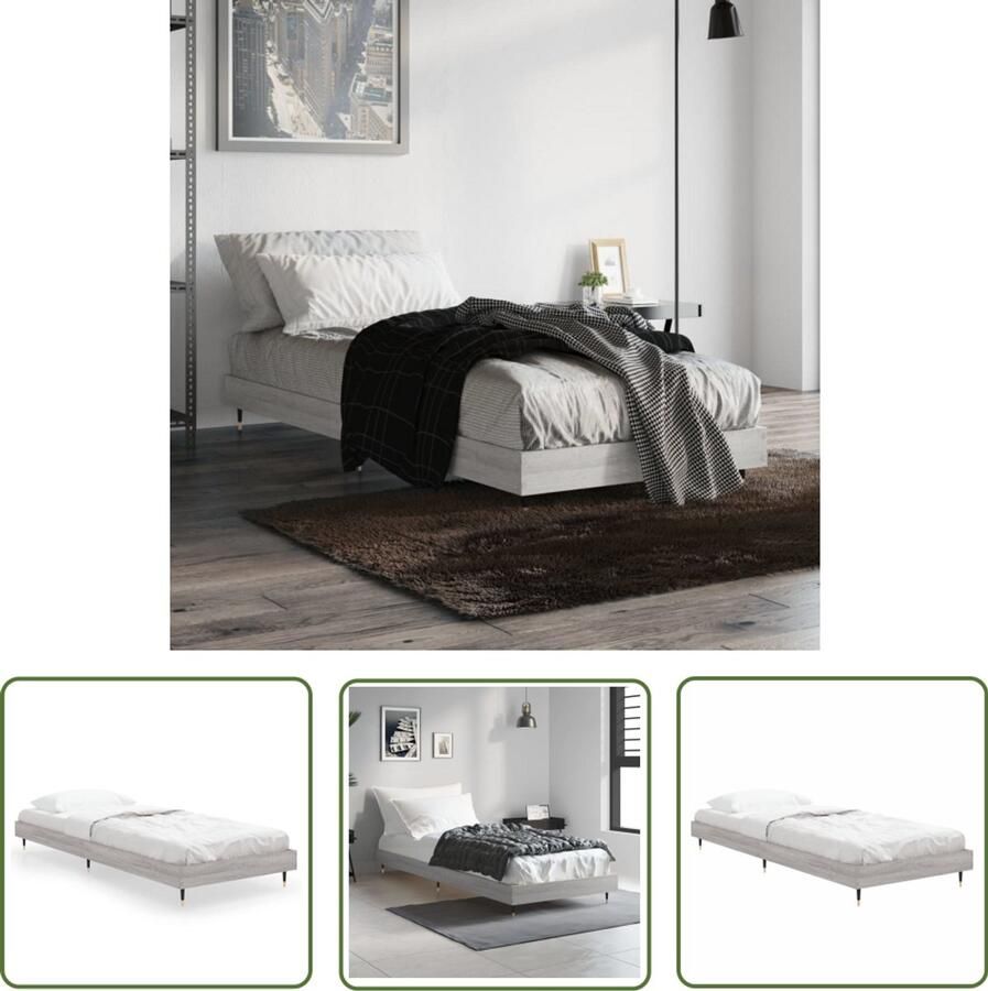 VidaXL Bedframe Grijs Sonoma Eiken 75x190 cm Bed Frame Houten Bed Frame Grijs Bed Frame Sonoma Eiken Bed Frame Enkel Bed Tweepersoons Bed