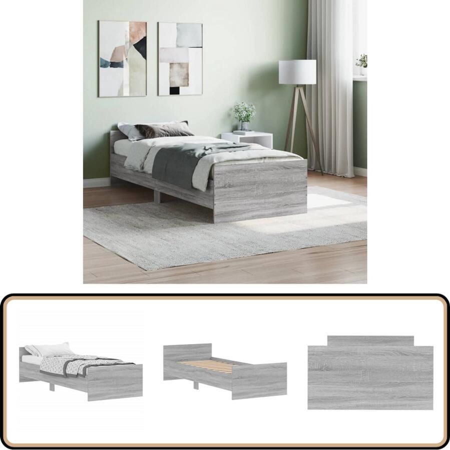 VidaXL Bedframe Grijs Sonoma Eiken 75x190 cm Slaapcomfort Bed Frame Houten Bed Grijs Bed Eenpersoonsbed Tweepersoonsbed Boxspring