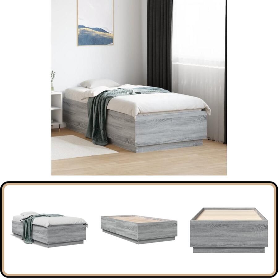 VidaXL Bedframe Grijs Sonoma Eiken 75x190 cm Slaapcomfort Houten Bed Frame Modern Bed Grijs Bed Tweepersoons Bed