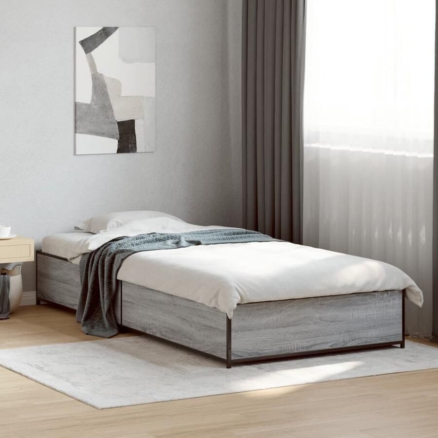 VidaXL Bedframe Grijs Sonoma Eiken 90x190 cm Slaapcomfort Houten Bed Frame Grijs Bed Tweepersoons Bed Boxspring Bed Minimalistisch Bed Moderne Bed Stapelbare Bedbodems Bedbank Kinderbed Junior Bed Loft Bed Platform Bed - Foto 2