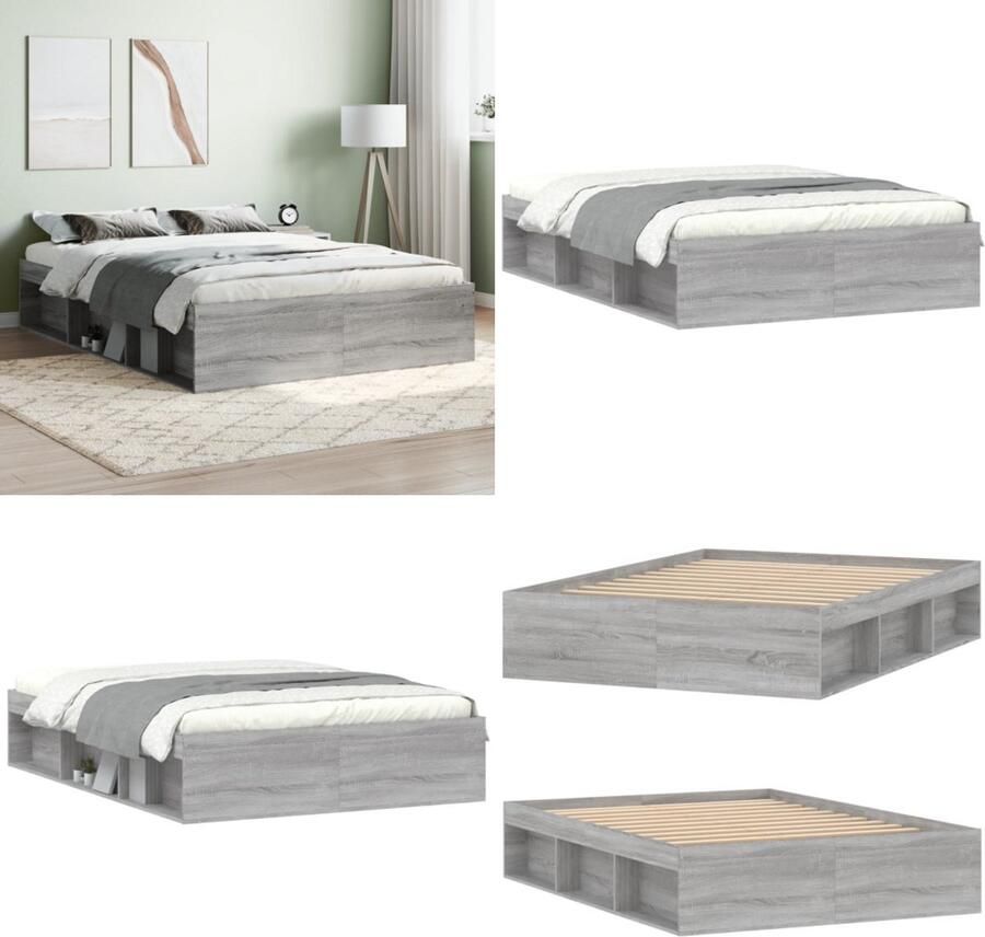 VidaXL Bedframe grijs sonoma eikenkleurig 135x190 cm Double Bedframe Bed Bedbodem